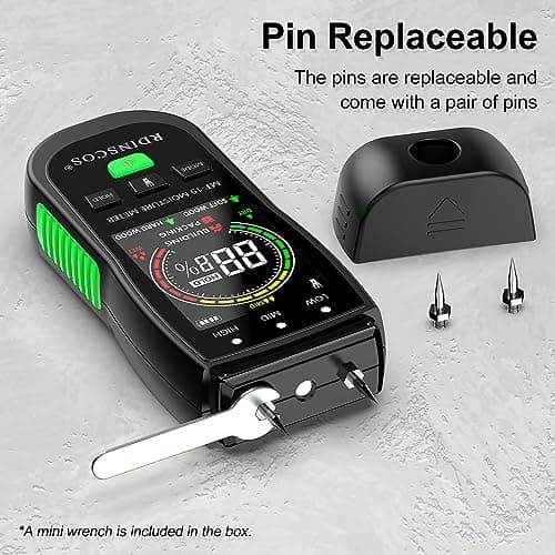 RDINSCOS Pin-Type Wood Moisture Meter – Digital Handheld Moisture Detector for Firewood, Drywall, Concrete, and Building Materials – Accurate with Hold Function & Backlit LCD 5
