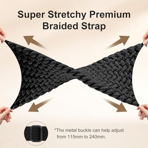 Maledan Sport Elastic Band Compatible for Fitbit Sense/Versa 3/Fitbit Versa 4/Sense 2 Bands Men Women, Breathable Nylon Stretchy Solo Loop Replacement Bands for Versa 3/ Versa 4, Black 3