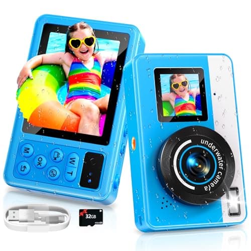 Maxmango D70 4K Underwater Digital Camera - 48MP 10FT Waterproof Camera for Snorkeling - Dual Screen Selfie Compact Floatable Camera with 32GB Card - Autofocus Point and Shoot Digital Camera -Blue