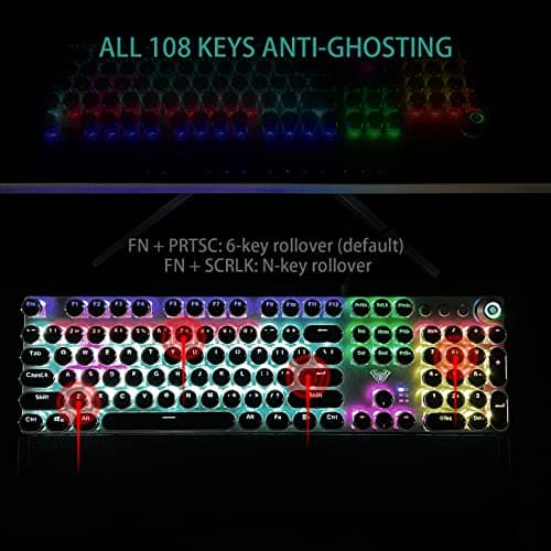 AULA F2088 Typewriter Style Mechanical Gaming Keyboard Wired,Blue Switches,Rainbow LED Backlit,Removable Wrist Rest,Media Control Knob,Retro Punk Round Keycaps,USB Wired Computer Keyboard 4