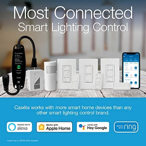 Lutron Caseta Smart Plug-In Lamp Dimmer Switch Kit with Pico Remote, Smart Dimmer for LED Lights, Table and Floor Lamps, 100W, Single-Pole/3-Way, P-PKG1P-WH 5
