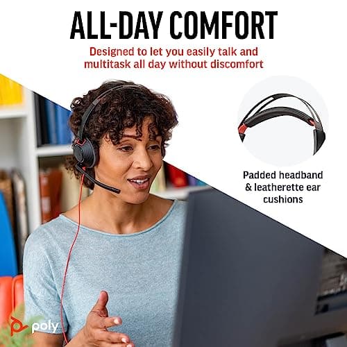 Poly Blackwire 5220 Wired Headset - Flexible Boom Mic - Noise Cancelling Headphones with Mic - USB-C, USB-A, 3.5mm - Ergonomic Over-Ear Design - Works with Microsoft Teams, Zoom - Work from Home 4