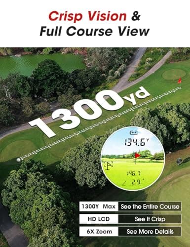 Golf Rangefinder with Slope & Magnet，1300 Yards Range Finder for Golf，Flag Locking Vibration，6-6.5X Magnification & HD LCD，Rechargeable Golf Range Finder 4