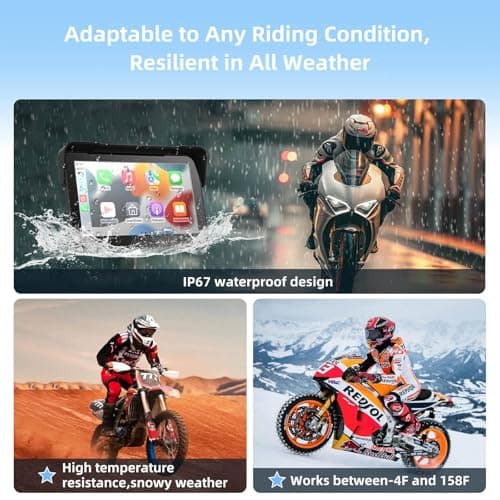 7 Inch Wireless Motorcycle CarPlay &Android Auto, Waterproof Smart GPS Navigation System, Portable Moto Car Play Screen with Dual Bluetooth, Voice Control, Navigation, Siri/G-Assist, Anti-Glare 4