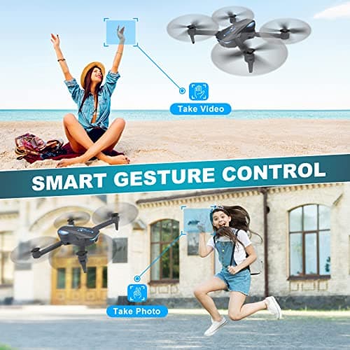 Drone with 1080P Camera for Beginners and Adults, Foldable Remote Control Quadcopter with Voice Control, Gestures Selfie, Altitude Hold, One Key Start, 3D Flips, 2 Batteries, Toy for Beginners 2