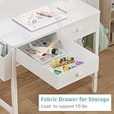 BOLUO White Kids Desk and Chair Set for 5-8 Year Old, Small Child Desk with Fabric Drawer, Children Study Table with Storage Girls Boys 3