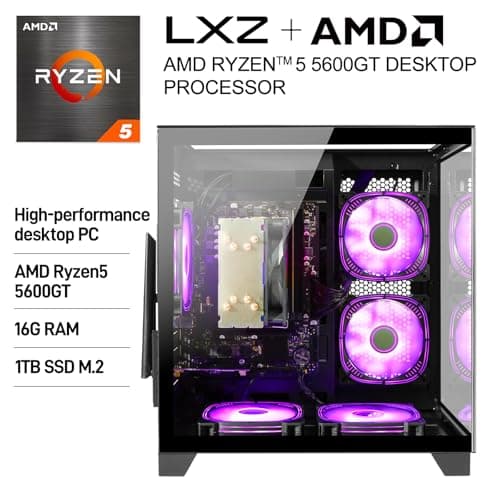 LXZ Desktop PC Computer Ryzen 5-5600GT 8 core 3.6GHz, 16G DDR4 RAM, 1TB NVME SSD, Tower Computer with Wi-Fi & 400W Power Supply for Working, Home and Office 5