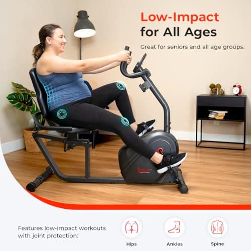 Sunny Health & Fitness Heavy-Duty Recumbent Smart Bike, Wide Cushioned Seat & Back, Cycling Workout Machine, Bicycle Exercise for Adult/Seniors at home, Exclusive Free SunnyFit App Bluetooth Link 4