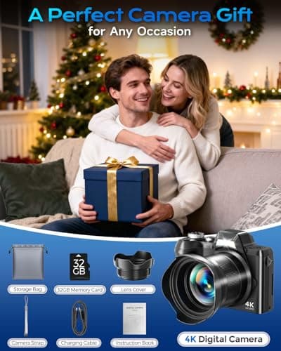 4K Digital Camera for Photography, Autofocus 56MP Vlogging Camera for YouTube/Content Creators/Travel, 16X Zoom Video Camera with 3" 180°Flip Screen & Lens Hood, Gift Ideas for Teens & Beginners 5