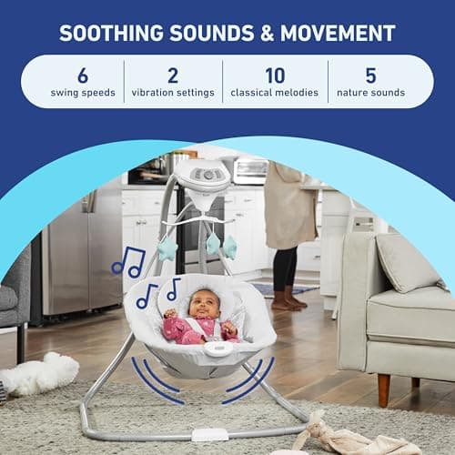 Graco Simple Sway Baby Swing, Side‑to‑Side Sway, Infant Swing with 6 Speeds, Vibration, Abbington 2