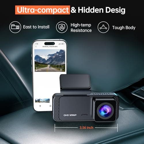 Dash Cam 1296P Front Dashcam, V300 WiFi Dash Camera for Cars with App, Night Vision, Mini Hidden Single Car Camera, Loop Recording, 24H Parking Mode, Support 256GB Max, Black 5