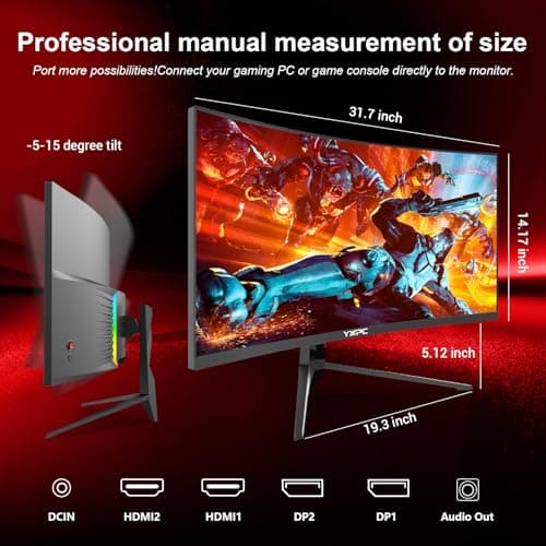YXPC 34 inch Curved Ultrawide Computer Gaming Monitor 100Hz,UWQHD 3440x1440,1500R,1ms (MPRT),HDR, 300nits, sRGB99%,FreeSync,HDMI2.0(TMDS) x2,DP1.4 x2,Eye Care，VESA（75 * 75mm） 5