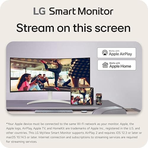 LG 34SR60QC-W 34-inch QHD (3440x1440) Curved Smart Monitor with Streaming, UltraWide Screen, webOS, HDR10, 100Hz, Built-in Speaker, AirPlay2, Screen Share, Bluetooth, ThinQ App, White 3