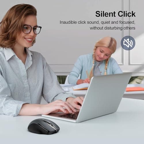 TECKNET Wireless Mouse (BT5.0/3.0 & 2.4G) Rechargeable 4800 DPI Silent USB A & Bluetooth Mouse 6 Buttons, Wide Compatibility - Grey 4