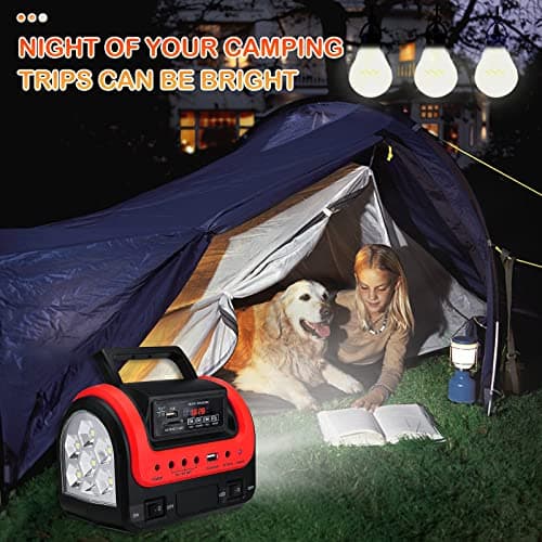 Solar Generator,Portable Power Station with Solar Panel Included,LiFePO4 Battery Mini Portable Generator with DC/USB Outlets,Quiet Generators LED Flashlight for Home Use, Camping(Red) 3