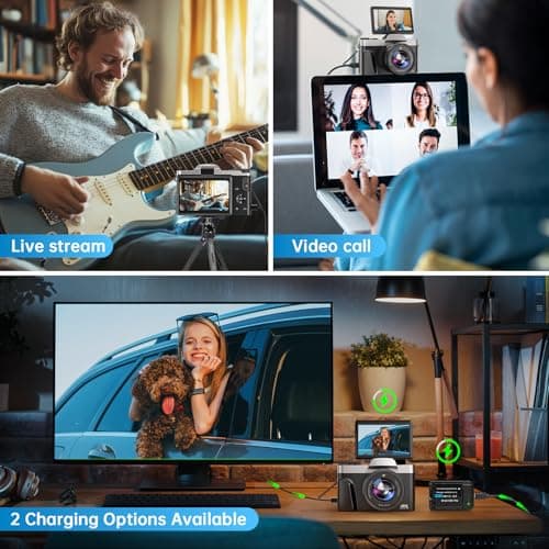 4K Digital Camera for Photography with WiFi, 2025 Latest Auto-Focus Vlogging Camera for YouTube Video 3'' 180° Flip Screen Travel Cameras 16X Zoom Anti-Shake 4K Cameras with SD Card, 2 Batteries 5