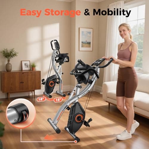 YOSUDA Exercise Bike, 5 in 1 Folding Exercise Bike for Seniors 330lbs Capacity, Magnetic X-Bike with 16-Level Resistance, Back Support Cushion for Home Gym Workout 5