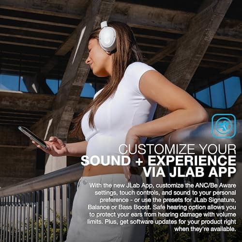 JLab JBuds Lux ANC Wireless Headphones, Cloud White, Hybrid Active Noise Cancelling, Customizable Sound, Spatial Audio Compatible, Premium Over-Ear Bluetooth Headset 5