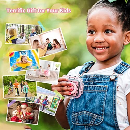 Ourlife Kids Waterproof Camera, Kids Camera for 13+ Year Old Boys Girls Christmas Birthday Gifts for Kids Underwater Sports Camcorder 1.77 Inch Screen with 8GB Card (Pink) 4