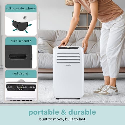SereneLife Small Air Conditioner Portable 10,000 BTU with Built-in Dehumidifier + Heat - Portable AC unit for rooms up to 450 sq ft - Remote Control, Window Mount Exhaust Kit 5