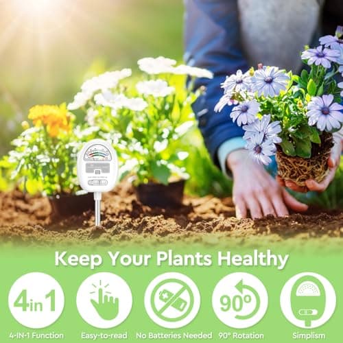 [Upgraded] Soil Moisture Meter, 4-in-1 Soil pH Tester, Moisture/Light/Nutrients/pH Meter for Gardening, Lawn, Farming, Indoor & Outdoor Plants Use, No Batteries Required, Gifts for Plants Lover 3