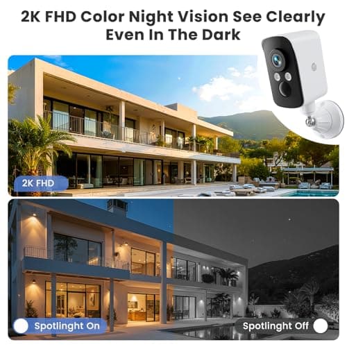 300° Pan Wireless Outdoor Security Camera, No Subscription Free 7-Day Cloud/SD, AI Detection, Magnetic Mount, Battery Powered, 2.4G WiFi, 2K, Night Vision, 360° View, 2-Way Talk, Home Security, IP65 5