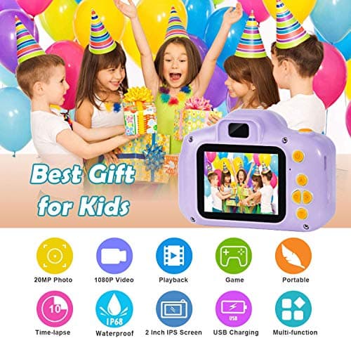 Agoigo Kids Waterproof Camera - Children Underwater HD Video Digital Camcorder, Portable Travel Toy for Toddler - Ideal Christmas Birthday Gifts for Boys Girls Age 3-12 with 32GB Card (Purple) 2