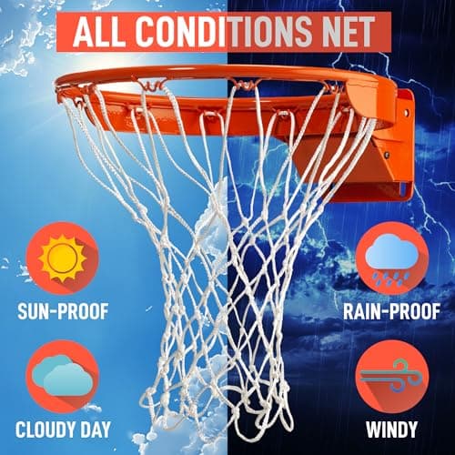 Basketball Net Replacement Heavy Duty - 12 Loops, Professional All Weather Anti Whip Nets, Fits Standard Indoor or Outdoor Rims - Premium Basketball Accessories - Hoop Net 2