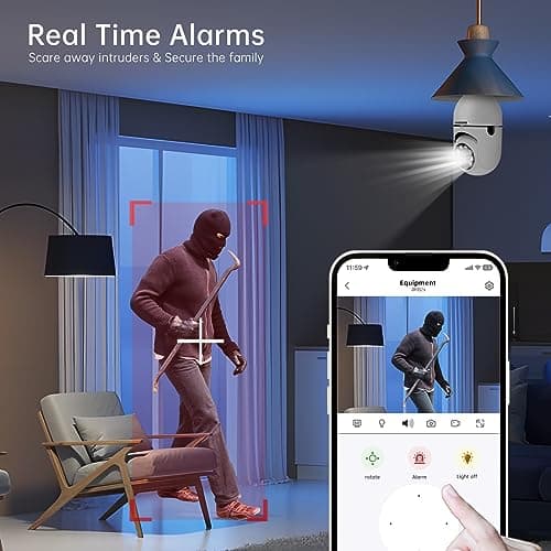 WESECUU Light Bulb Security Camera -5G& 2.4GHz WiFi 2K Security Cameras Wireless Outdoor Motion Detection and Alarm,Two-Way Talk,Color Night Vision,Human Detection, Bulb Camera Compatible with Alexa 5