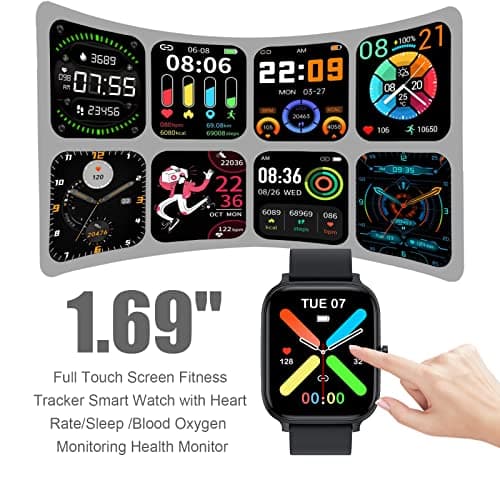 Smart Watch for Men Women Compatible with iPhone Samsung Android Phone 1.83 inch Full Touch Screen IP68 Waterproof Bluetooh Fitness Tracker Heart Rate/Sleep Monitor, Black 2