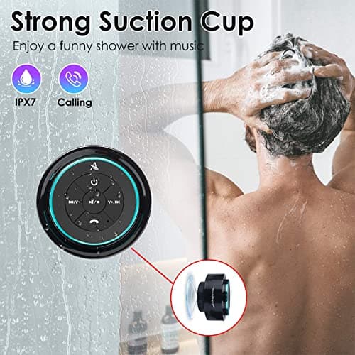 XLeader, Upgraded, Pro Shower Speaker, Certified IPX7 Waterproof Bluetooth Speaker with Suction Cup, Hook Clip, Built-in Mic, Crystal Sound&Rich Bass, up to 12H Playtime, Ideal Gifts - SoundAngel Mate 3