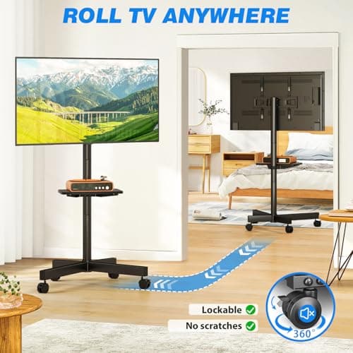Rfiver Mobile TV Stand for 23-60 Inch LCD LED Flat/Curved Panel Screen TVs up to 88 lbs, Rolling TV Stand with Adjustable Shelf & Tilt, Portable Floor Stand on Wheels for Bedroom, Living Room, Office 5
