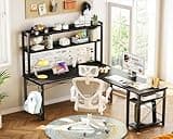 ODK L Shaped Gaming Desk with Hutch, Computer Desk with Storage Shelves, 66" L Shaped Desk for Home Office, Corner Desk with Headphone Hook, Black 5