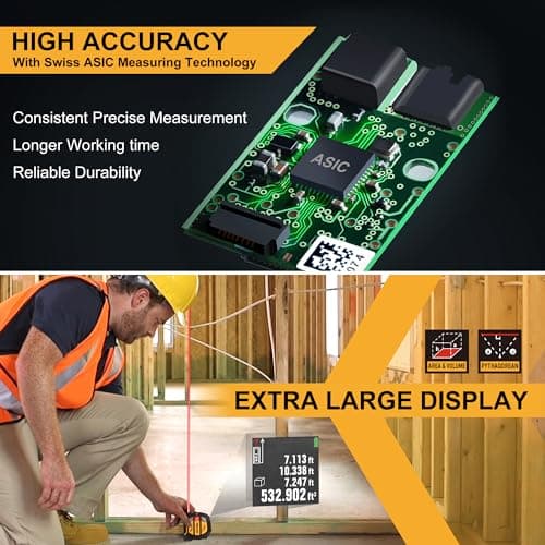 PREXISO 2-in-1 Laser Tape Measure, 135Ft Rechargeable Measurement Tool & 16Ft Measuring Movable Magnetic Hook - Pythagorean, Area, Volume, Ft/Ft+in/in/M Unit NOT Digital 3