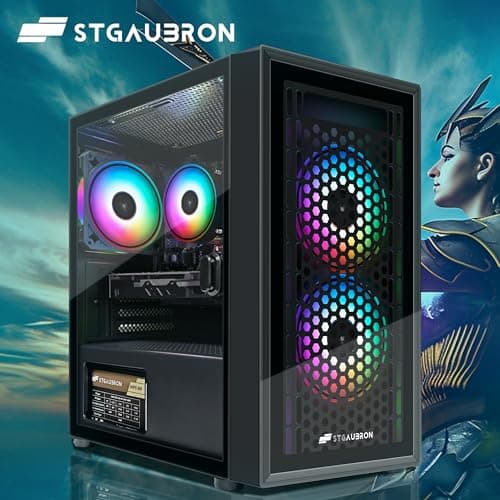 STGAubron Gaming PC Computer Desktop, Radeon RX 560 4G GDDR5, Intel Core i5 3.2G up to 3.6G, 16G RAM, 512G SSD, 600M WiFi, BT 5.0, RGB Fan x 3, Windows 11 Home 4