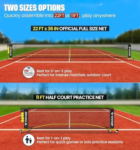 BAGAIL Portable Pickleball Net Set with Wheels, 22 FT Regulation Size & 11 FT Half Court Size 2-in-1 Pickle Ball Net with Ball Collector, Carry Bag, 4 Pickle Balls, Easy Setup - Yellow 2