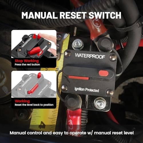 RED WOLF Car Circuit Breaker 30A AMP w/Manual Reset Switch Inline Fuse Holder Inverter 12V-48V DC for Motor Trolling Vehicles Audio Radio Solar System Protection with Wire Lugs Copper Washer Screws 4