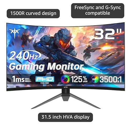 KTC 32 Inch 240Hz Curved Gaming Monitor, FHD 1080P 1500R HDR Gaming PC Monitor, FreeSync, Ultra-Fast 1ms Monitor for Gamer, 3500:1 Contrast, HDMI 2.0 x 2, DisplayPort 1.4 & USB 2.0, H32S17F 3