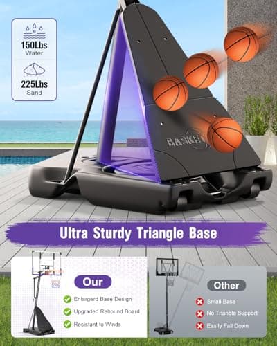 TONBUX Basketball Hoop Outdoor 44 Inch Shatterproof PC Backboard, 5.25-10FT Stepless Adjustable Height, Portable Basketball Hoop for Kids/Teens/Adults in Backyard, Driveway and Indoor 4