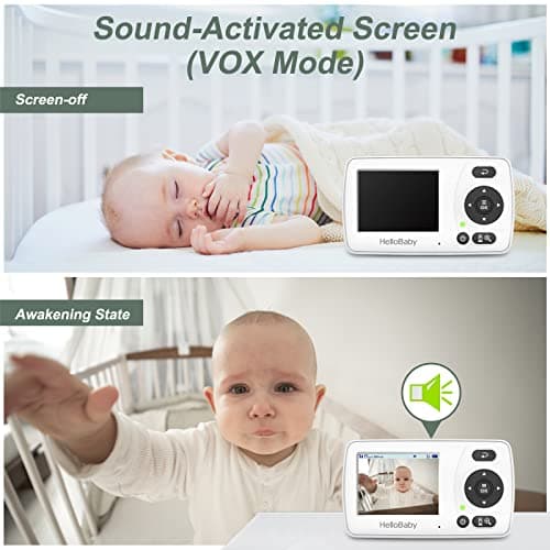 Hellobaby HB30 Video Baby Monitor with Digital Camera and Audio, No WiFi No App Safety Baby Monitor, 8 Languages, Auto Night Vision, 1000ft Transmission Range, 2.4 inch Portable Screen, White 4