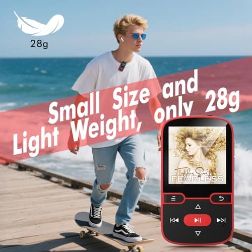 64GB MP3 Player Bluetooth 5.3 with Clip, HiFi Sports Music Player, 1.5 Inch Screen MP3 Player for Kids with Physical Buttons, FM Radio/Pedometer/Voice Recorder, Weighs Only 28g, TF Card Up to 128G 5