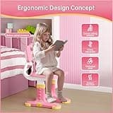 Xaperexi Kids Desk and Chair Set, Height Adjustable Child's School Study Writing Tables, Kids Desk with Bookstand and Storage Drawer, Widened Desktop with Desktop for Boys and Girls 5