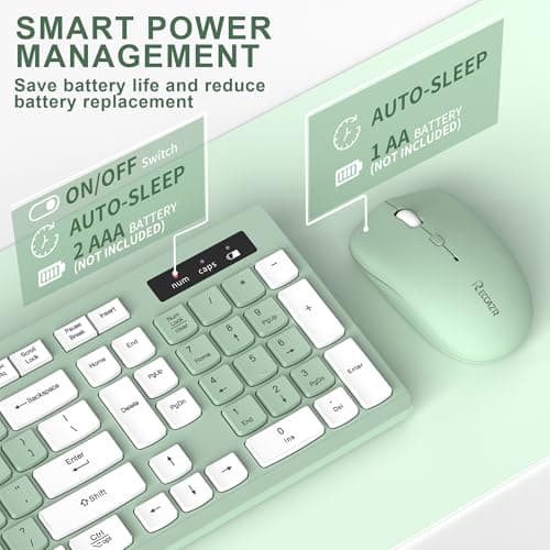 Wireless Keyboard and Mouse Combo, Full-Sized Wireless Keyboard and Adjustable DPI Mouse, 2.4GHz USB Receiver, Silent Keyboard and Mouse for PC, Windows, MAC, Desktop, Laptop (Avocado Green) 5