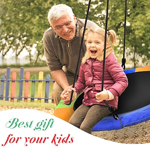 PACEARTH 40 Inch Saucer Tree Swing Flying 900lb Weight Capacity 2 Added Hanging Straps Adjustable Multi-Strand Ropes Colorful Safe and Durable Swing Seat for Children 2