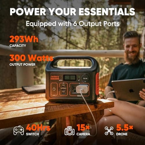 Jackery Solar Generator 300, 293Wh Backup Lithium Battery with 1XSolar Panel SolarSaga 100W, 110V/300W Pure Sine Wave AC Outlet for RV Outdoors Camping Travel Blackout 3