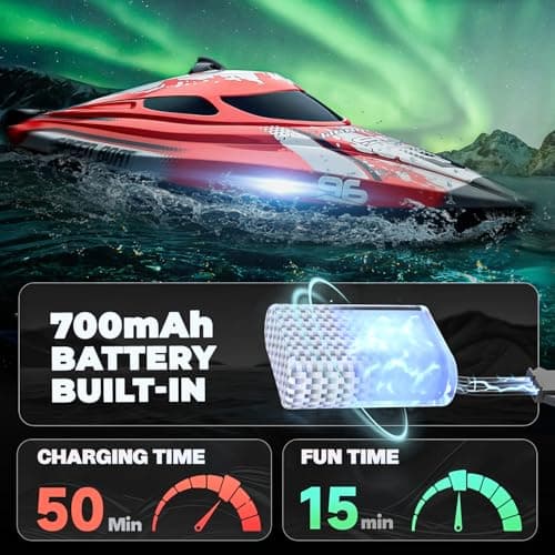 BEZGAR RC Boat, 12 inch Remote Control Boat for Kids and Adults, 25 KPH Fast RC Speed Boats with 700mAh Battery, Ideal Waterproof Toy Boats for Lakes & Pools - TX126 Red 4