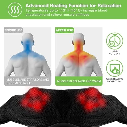 cotsoco Neck Massager,Shiatsu Shoulder and Back Massager with Heat, Electric Deep Tissue Massage Pillow for Body Muscle Pain Relief,Best Gifts Mom Dad Women Men,Home, Office Car Use 3