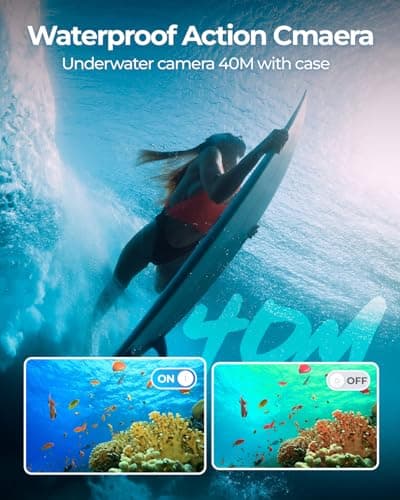 TIMNUT 4K60fps Action Camera Waterproof Camera with 64G SD Card 48MP HD WiFi Camera with EIS 40M UnderwaterCamera Wide Angle SportsCamera with 2 * 1350 mAh Batteries Helmet Mount Accessories Kits 2