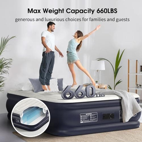 VOSSER Air Mattress Full with Built in Pump,18''Inflatable Mattress of Upgraded Vertical Beams,Self Inflatable/Deflation Blow Up Mattress in 3 Mins,Flocked Top Airbed with Carry Bag for Home, Camping 4