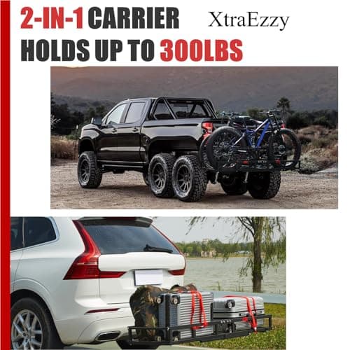 Hitch-Mount Bike Rack for Ebike Heavy-Duty - Comes with Cargo Carrier Fits 2 Electric Fat-Tire Mountain Bicycles Fits 2" Receiver for Car Trailer SUV Truck RV Minivan 2
